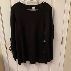 New! Chico's Elegant Black Fringe Pullover